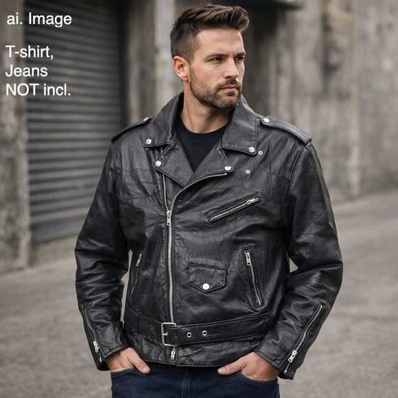 Milan Leather Men XL Black Motorcycle Biker Jacket Removable Liner Moto *READ